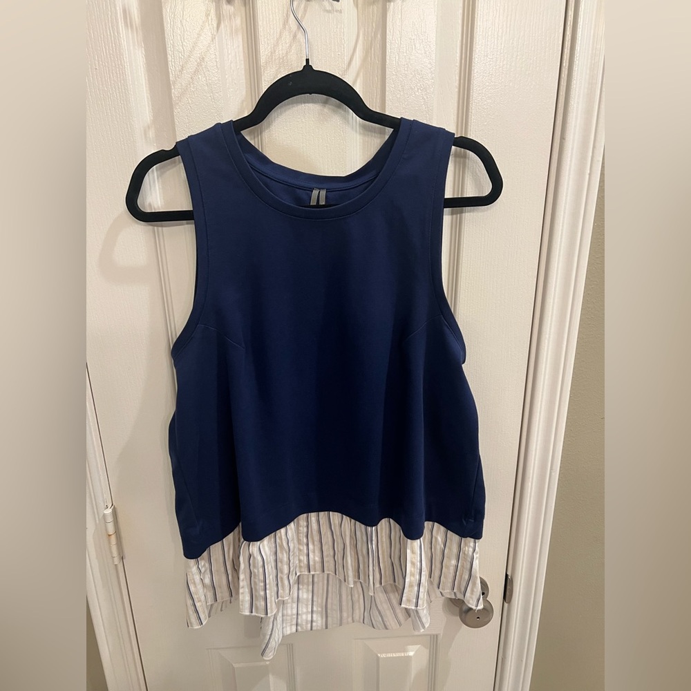 Anththropologie Navy Blue Sleeveless Top with Striped Hem